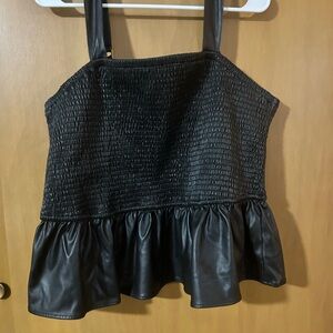 Torrid Black Smocked Leather Peplum Blouse